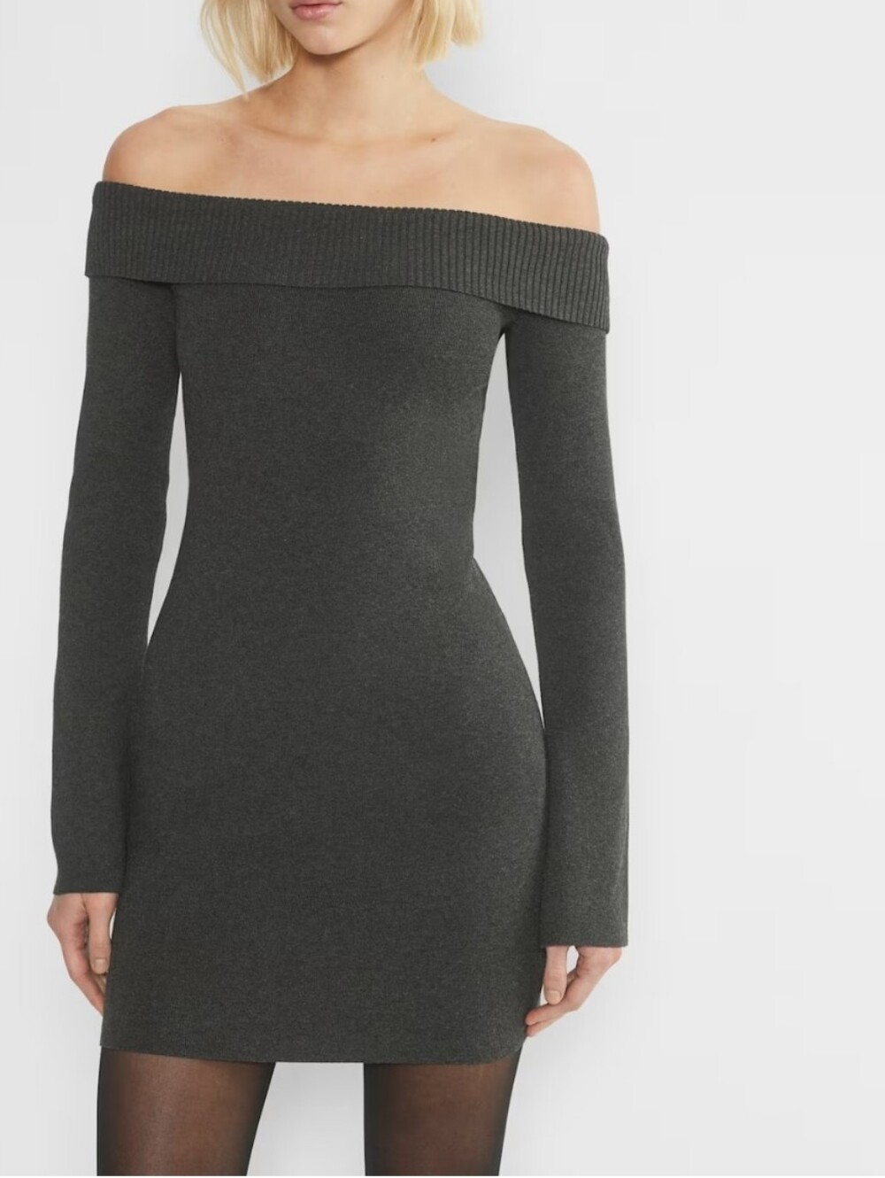 NWT Aritzia Firebird Off Shoulder Long Sleeve Grey Knit Mini Dress Size XL